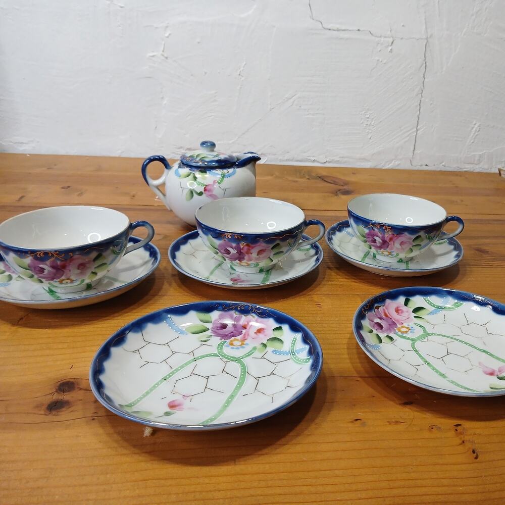 Hand-Painted Japanese Lusterware Porcelain Tea Set creamer 5 plates 3cups. #5